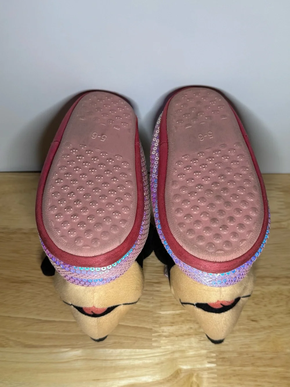 Disney Minnie Mouse Toddler Girls Slipper 5-6 Pink Sequin House Shoes Loungewear
